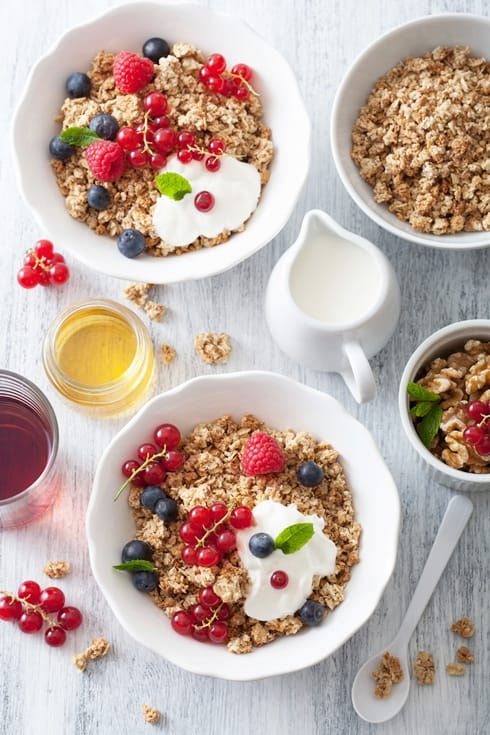 healthy breakfast with yogurt and granola