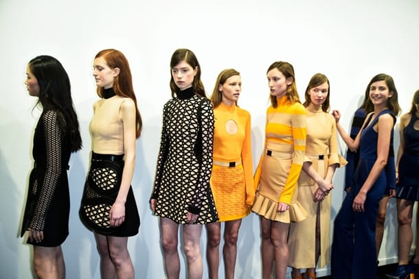 Feb. 22, 2015 - London, England - David Koma. MODEL ON BACKSTAGE, FASHION, BEAUTY,  WOMAN,  LONDON FASHION WEEK  COLLECTION FALL WINTER 201, PRET A PORTER, HERBST AUTUMN READY TO WEAR RTW WOMEN.LONFW15 (Credit Image: © PPS/ZUMA Wire)