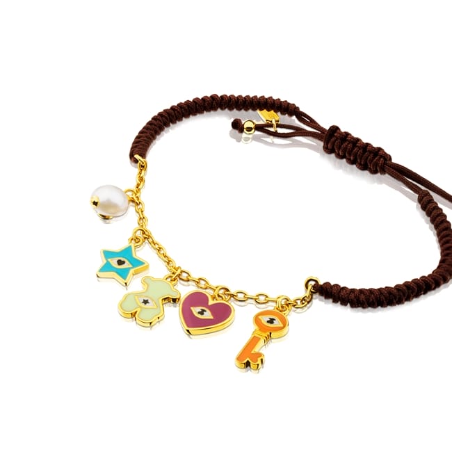 FACE - Vermeil Sterling silver, enamel, pearls, spinel and nylon bracelet