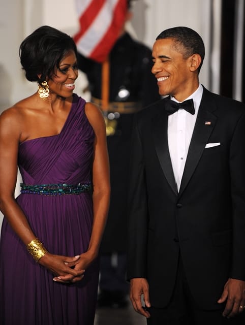 President Barack Obama and first lady Michelle Obama welcome South Korean President Lee Myung-bak at the North Portico of the White House in Washington, D.C., Thursday, October 13, 2011. (Olivier Douliery/Abaca Press/MCT) Photo via Newscom