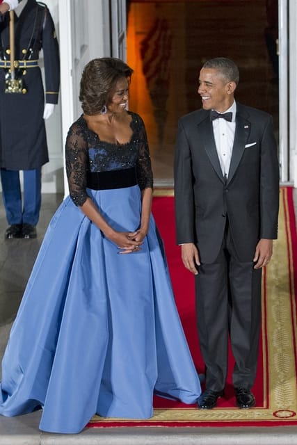 -Washington, District of Columbia - 02/11/2014 - The 2014 White House State Dinner -PICTURED: Michelle Obama, Barack Obama -PHOTO by: Ron Sachs/startraksphoto.com -RONv_134035 Editorial - Rights Managed Image - Please contact www.startraksphoto.com for licensing fee Startraks Photo New York, NY For licensing please call 212-414-9464 or email sales@startraksphoto.com