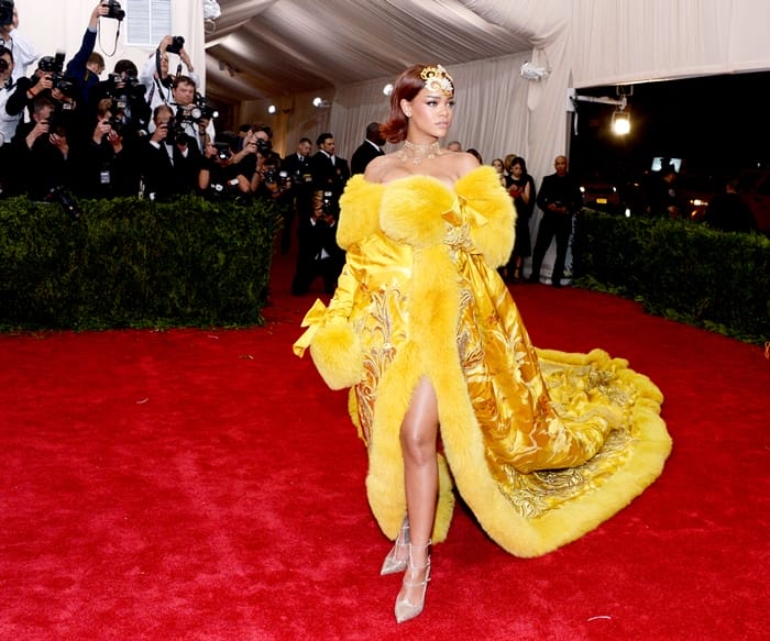 Rihanna - May 04, 2015 - Costume Institute Benefit at Metropolitan Museum Celebrate the Opening of ""China: Through the Looking Glass"" Exhibition held at Metropolitan Museum of Art, NYC. (Photo by Clint Spaulding/Patrick McMullan) *** Please Use Credit from Credit Field ***